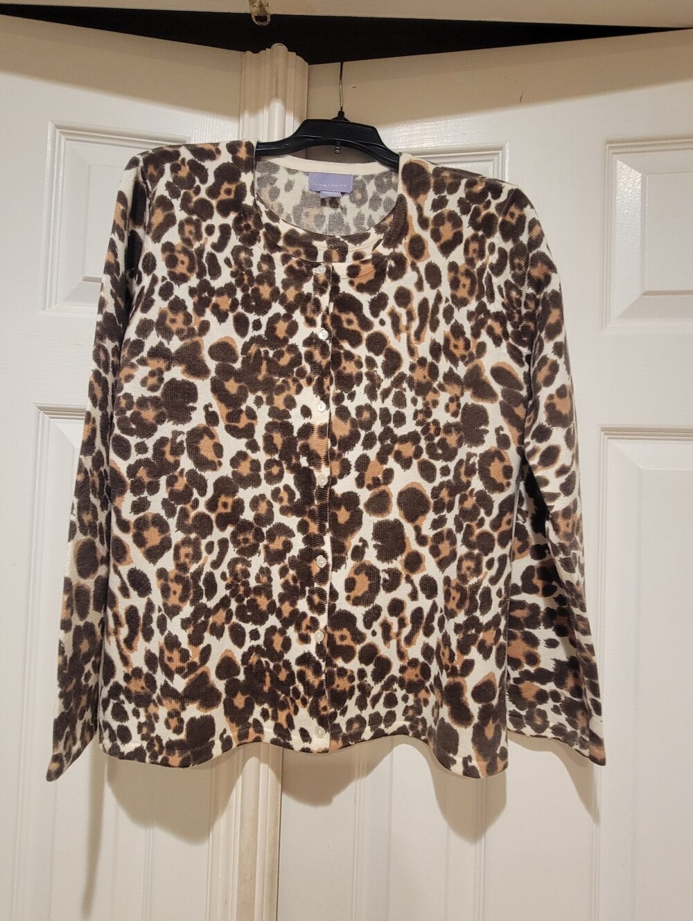 Laura Scott Leopard Print 2Fer Sweater in Brown and Cream Size M NWT
